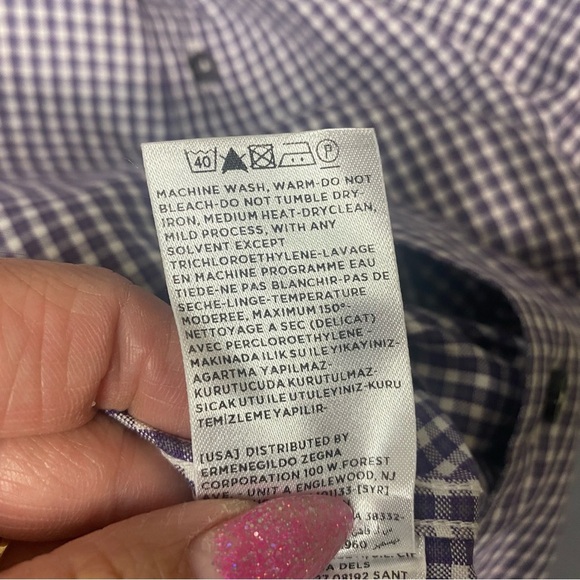 ERMENEGILDO ZEGNA XL Purple White Plaid Button Down Dress Shirt - Picture 12 of 13